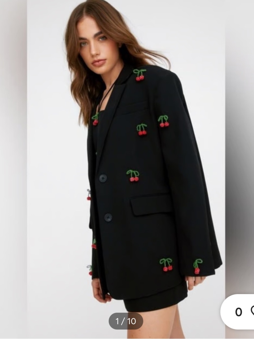 Nasty Gal Black Blazer with Red Cherry Embroidery